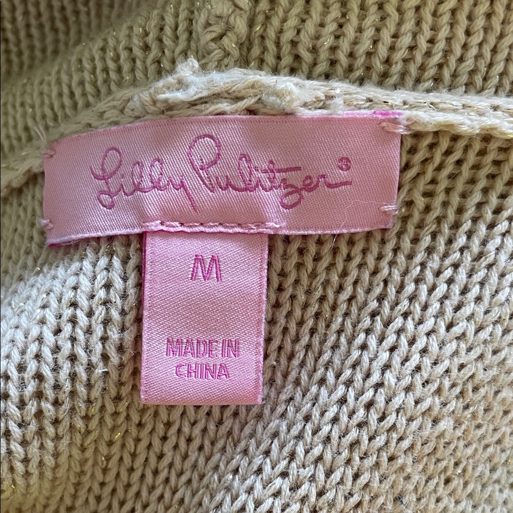 LILLY PULITZER Abbott Sweater Vest Cardigan with Tassels Tan Gold Sz MEDIUM - Picture 8 of 10
